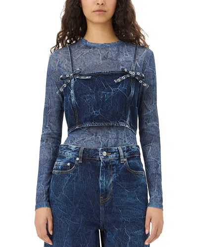 GANNI CRINKLED FUTURE DENIM STRAPPY TOP