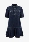 Ganni Crinkled Future Denim Mini Dress In Blue
