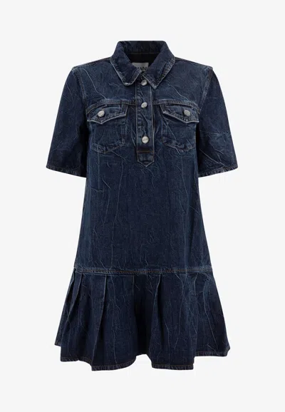 GANNI FUTURE CRINKLED MINI DENIM DRESS
