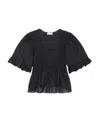 Ganni Black Crinkled Georgette Smock Blouse In Black