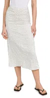 GANNI CRINKLED SATIN LONG GATHERED SKIRT EGRET