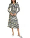 Ganni Crinkled Satin O-neck Midi Dress Safari 40 In Blue