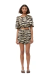 Ganni Zebra-print Crinked Shorts In Pale Khaki