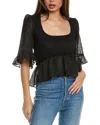 Ganni Black Crinkled Georgette Smock Blouse In Black