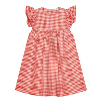 Ganni Checkered Mini Dress In Red