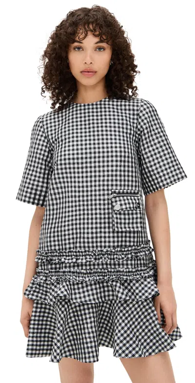 Ganni Mini Dress With Crinkled Check Pattern In Multi
