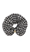Ganni Crinkled Taffeta Check Scrunchie