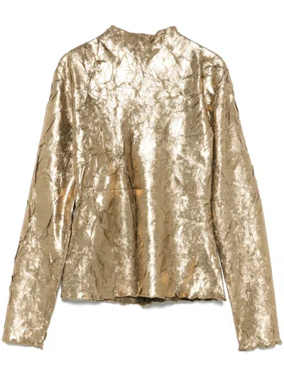 Ganni Crinkled Top In Gold