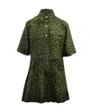 Ganni Crispy Jacquard Button Front Dress In Green Polyester In Green