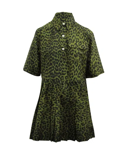 Ganni Crispy Jacquard Button Front Dress In Green Polyester