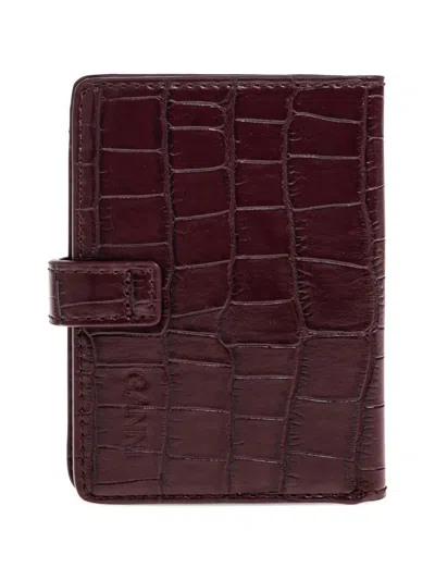 Ganni Croc-effect Buckle Wallet In Red