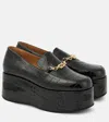 Ganni Croc-effect Faux Leather Platform Loafers In Black