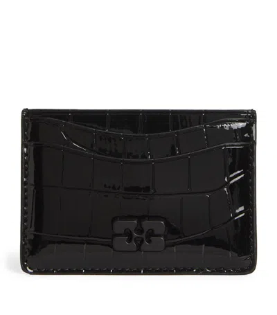 Ganni Croc-embossed Bou Card Holder In Black