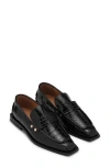 Ganni Croc Embossed Square Toe Loafer In Black