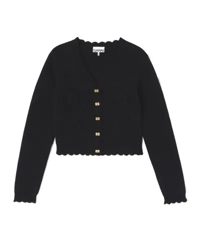Ganni Crochet Appliqué Cropped Cardigan In Blue