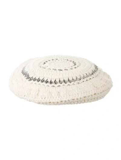 Pre-owned Ganni Crochet Beret Hat In Neutrals