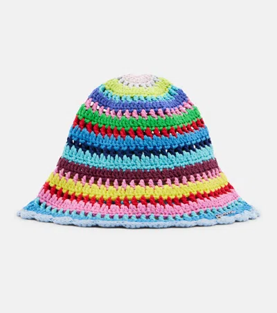 Ganni Crochet Cotton Bucket Hat In Brown