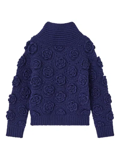 Ganni Crochet-detail Sweater In Blue