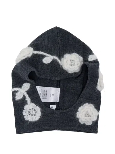 Ganni Crochet-flowers Balaclava In Brown