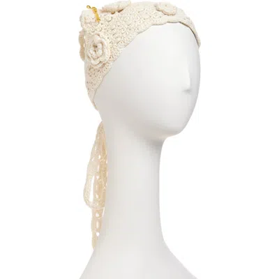 Ganni Crochet Head Scarf In Neutral