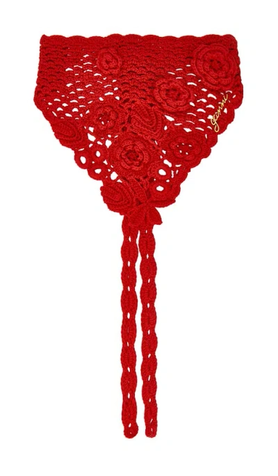 Ganni Crochet Head Scarf In Red