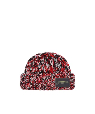 Ganni Crochet-knit Wool Beanie In Multicolor
