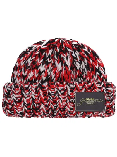 Ganni Crochet-knit Wool Beanie In Red