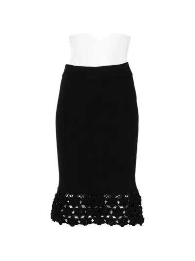 Ganni Fine Cotton Rib Crochet Skirt In Black