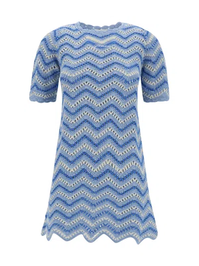 Ganni Crochet Mini Dress In Lightblue