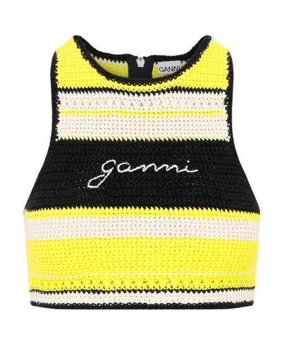 Ganni Crochet Racerback Bikini Top In Multi