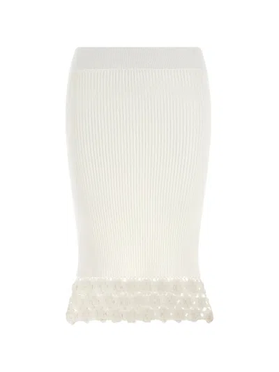 Ganni Crochet Ribbed Midi Skirt In White