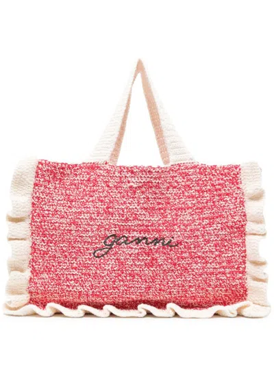 Ganni Crochet Shopping Bag In Multicolor