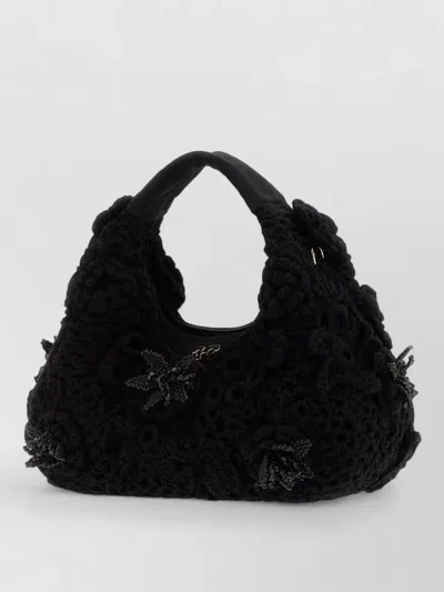 Ganni Crochet Shoulder Bag Floral Detail Top Handle In Red