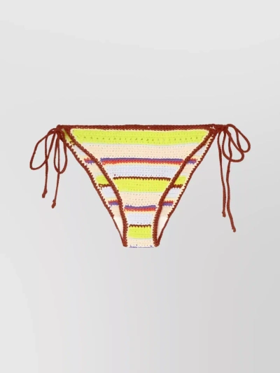 Ganni Crochet Stripe Bikini Bottoms In Yellow
