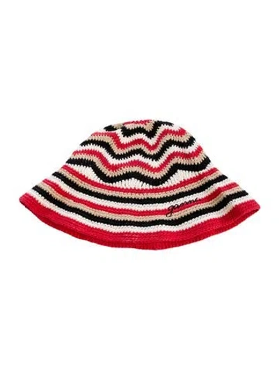 Pre-owned Ganni Crochet Striped Bucket Hat In Red