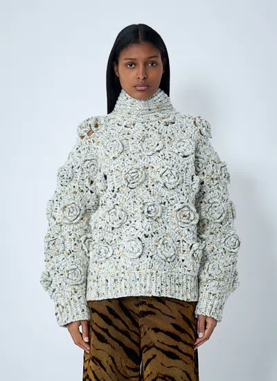 Ganni Floral Crochet Sweater In Blue
