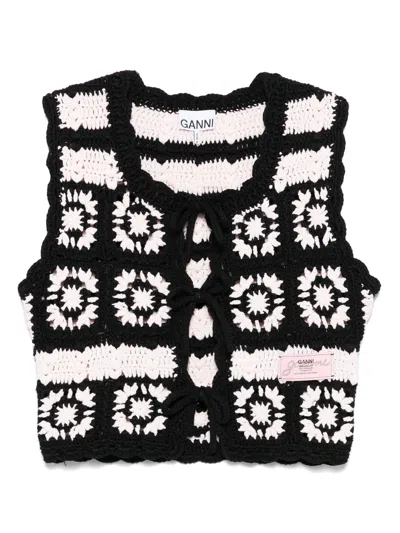 Ganni Crochet Vest In Black