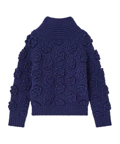 Ganni Crochet-detail Sweater In Sky Captain