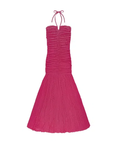 Ganni Crocheted Halterneck Dress In Pink