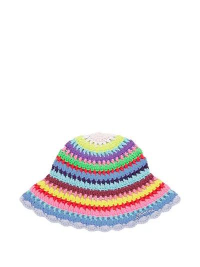 Ganni Crochet-knit Bucket Hat In Multi