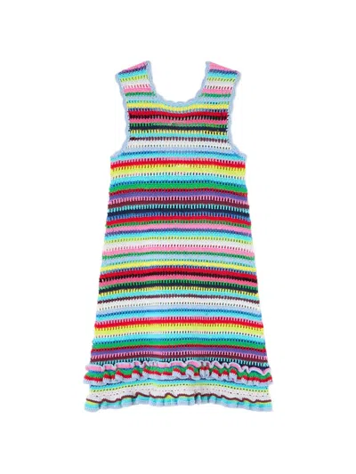 Ganni Crochet-knit Mini Dress In Blue