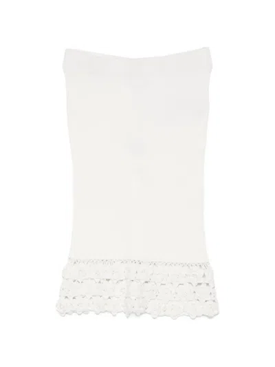 Ganni Crochet-trim Midi Skirt In White