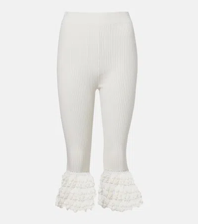 Ganni Crochet-trimmed Ribbed Cotton-blend Capri Trousers In White