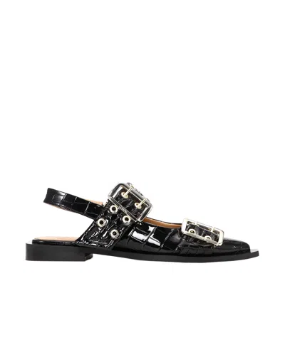 GANNI GANNI EMBOSSED PATENT FEMININE BUCKLE BALLERINAS