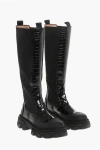 Ganni Crocodile Effect Faux Leather Knee Chelsea Boots With Side E In Black