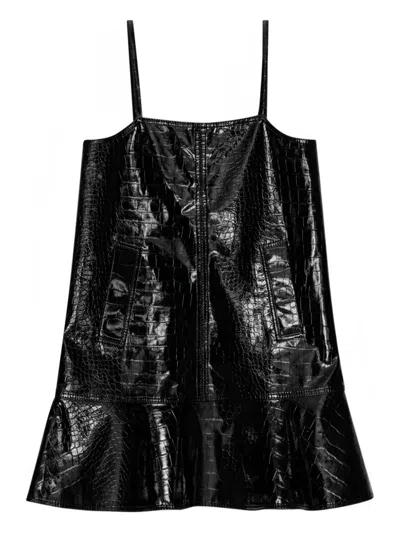 Ganni Black Future Coated Faux-leather Minidress In 099 Black
