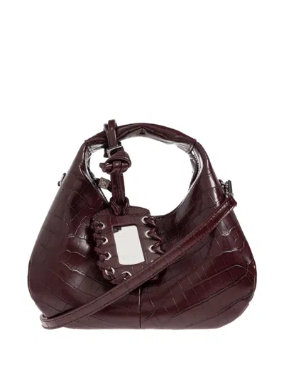 Ganni Crocodile-effect Tote Bag In Burgundy