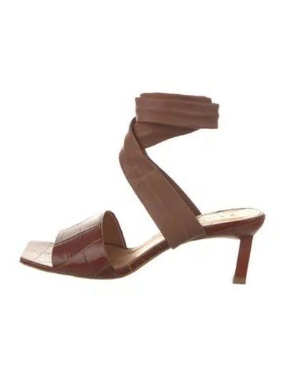 Pre-owned Ganni Crocodile Sandals In Brown