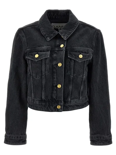 Ganni Cropped Denim Jacket In Black