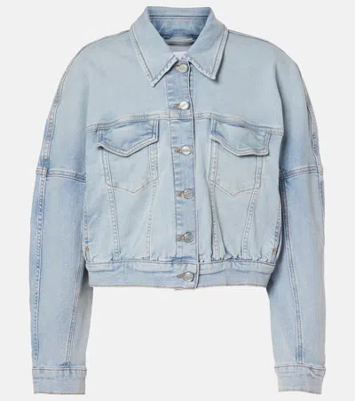 Ganni Stretch Denim Bomber Jacket In 8 In Blue